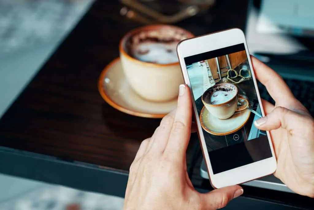 Action of taking a photo of the coffee
