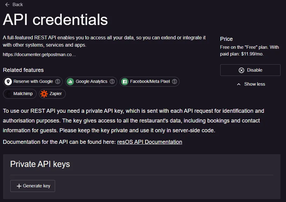 new API settings