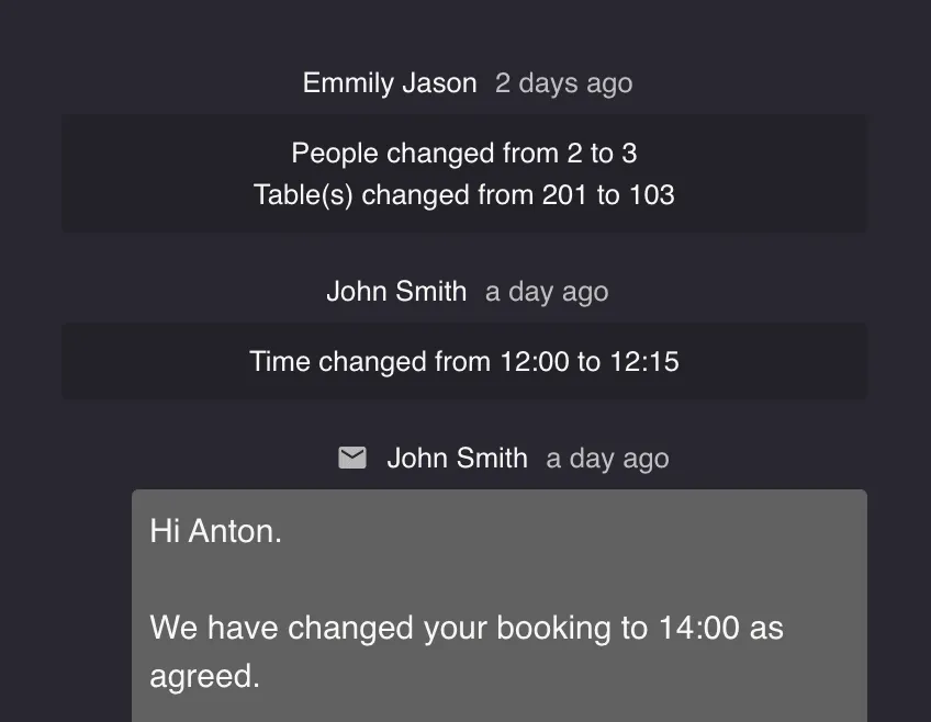 View all changes made on bookings