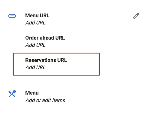 Reservations URL field in Google Business Profile filled with the Resos booking link