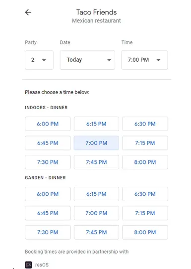 Booking form in Reserve with Google 
