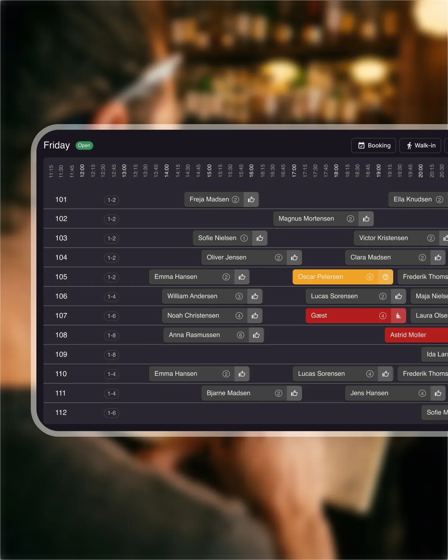 Resos dashboard showing booking list with search and filter options