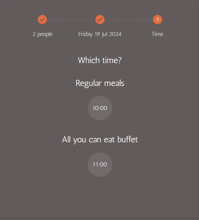 booking page with different opening hours