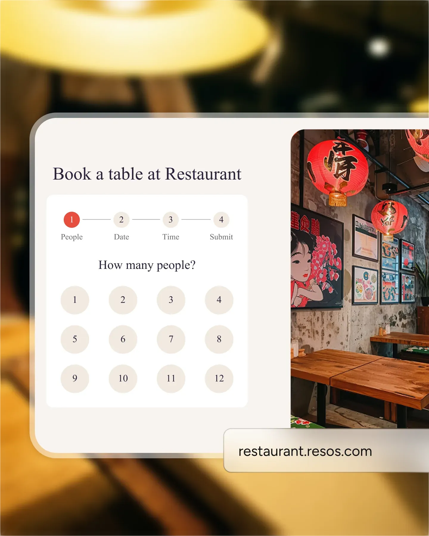Resos online booking page showing a table reservation form