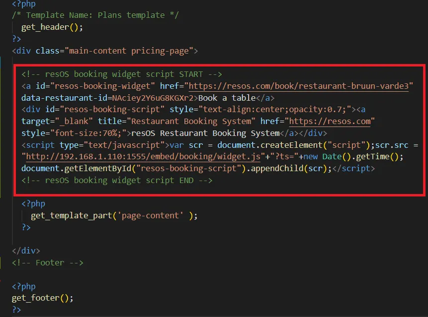 Booking widget code