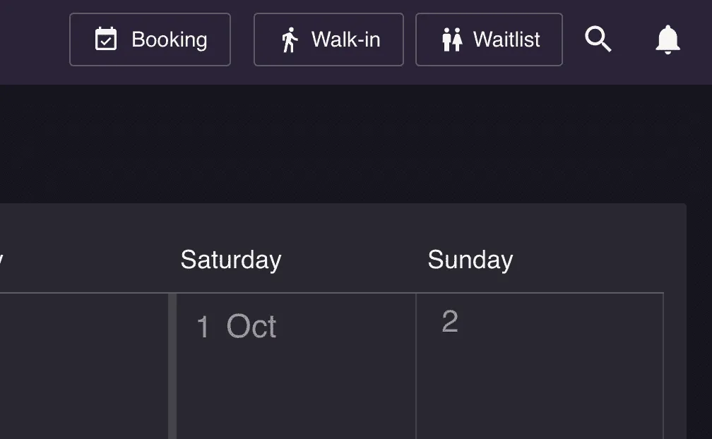 Calendar bookings menu used to manually add a guest to the restaurant waitlist