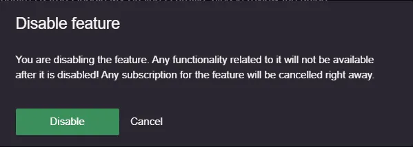 Confirmation for disable RwG