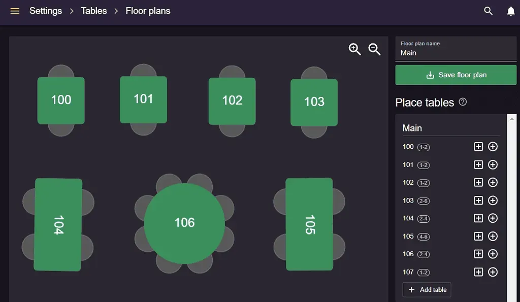 Drag and drop option of the floor plan