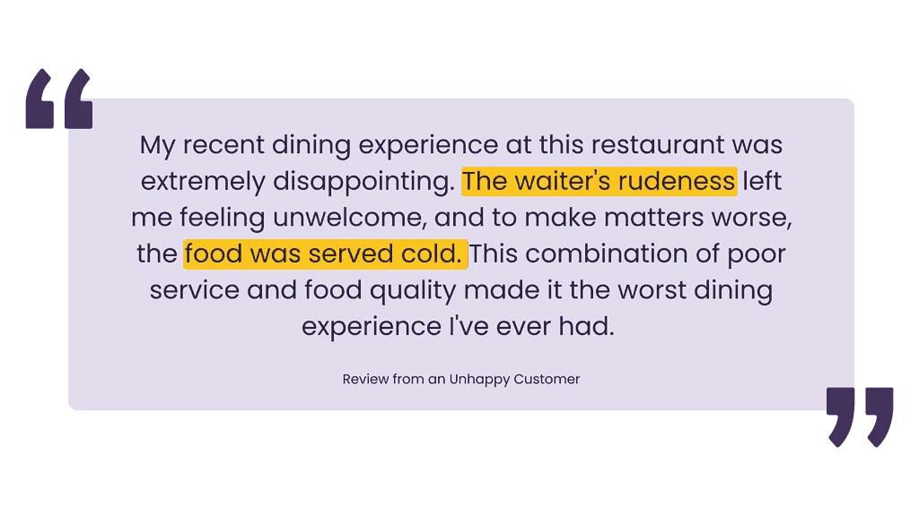 Example review unhappy customer