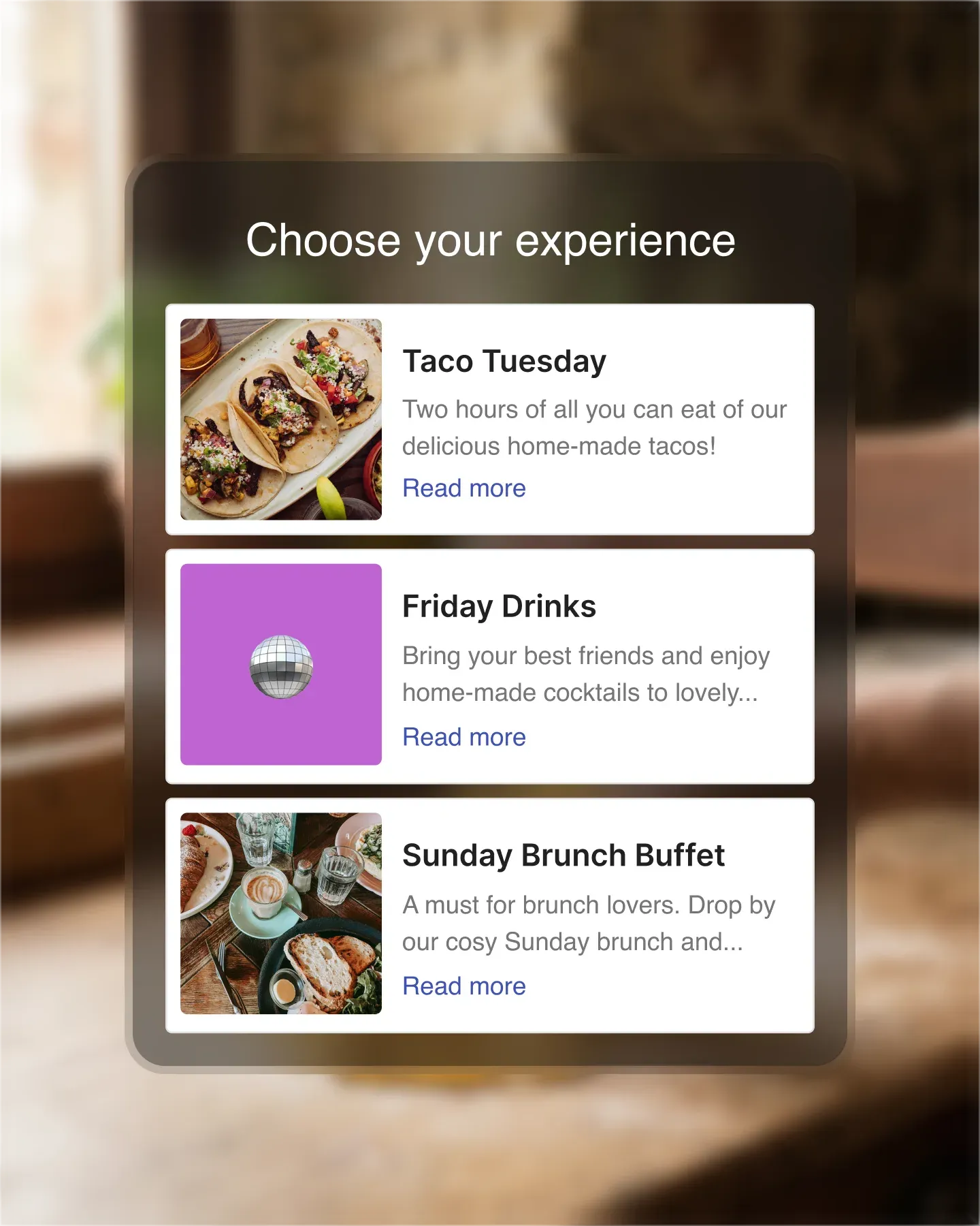 Resos Experiences event setup showing a wine tasting with ticket pricing