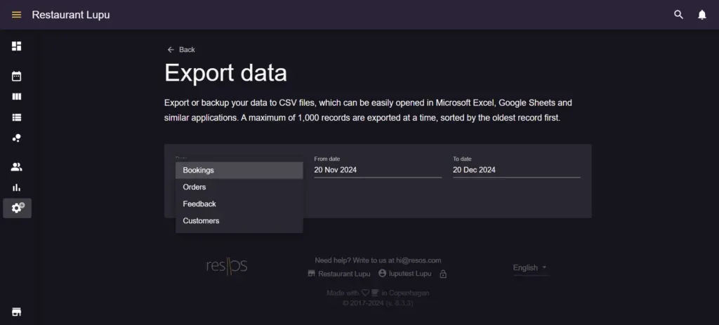 Export data