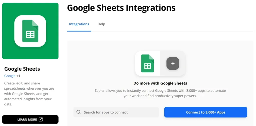 Google Sheets Integrations with Zapier, retrieved from zapier.com Google Sheets integration setup with Zapier and Resos in the Zapier dashboard