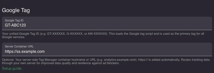 Google Tag settings