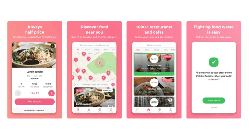 Karma app interface helping restaurants sell surplus food at reduced prices