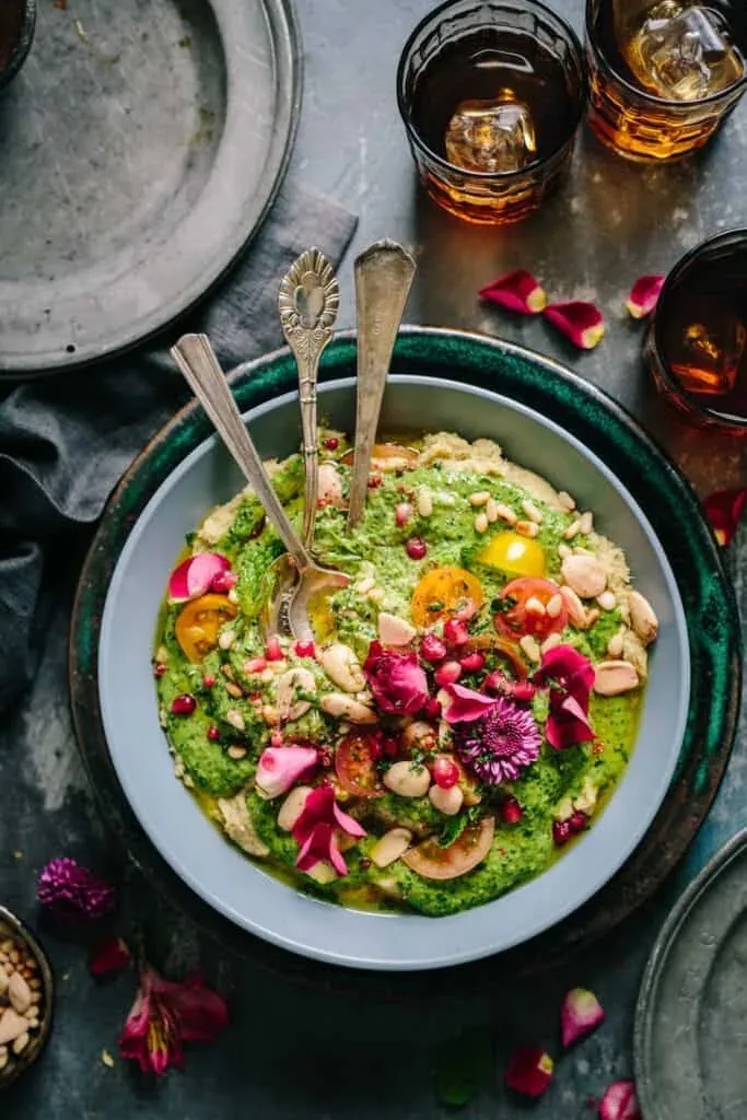 Plant-based dish plated at a vegetarian restaurant