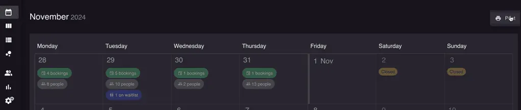 Printable booking views
