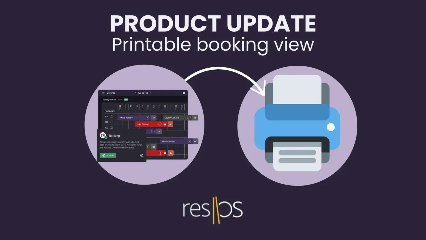 Resos printable booking view product update screenshot