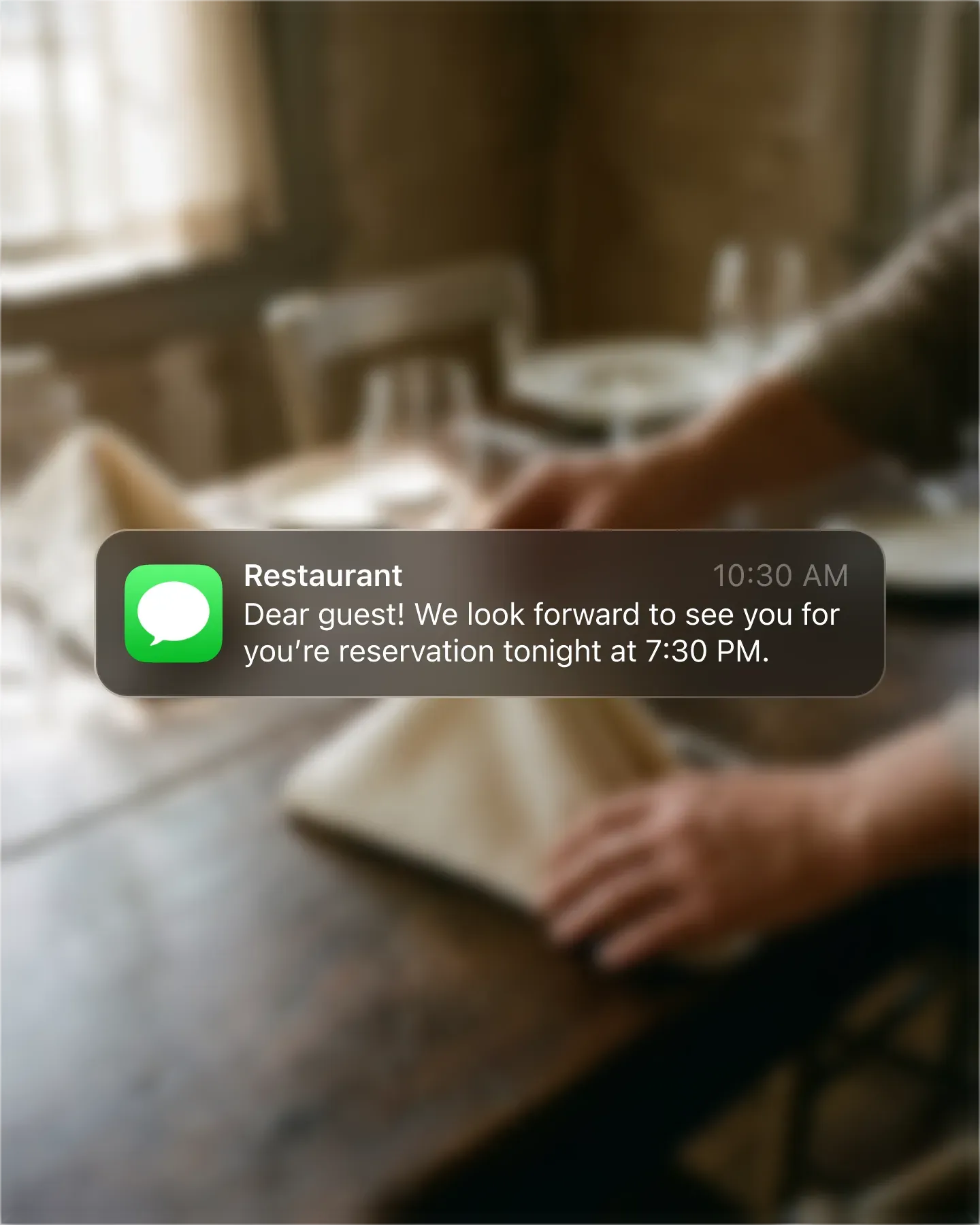 Resos booking reminder email and SMS notification preview