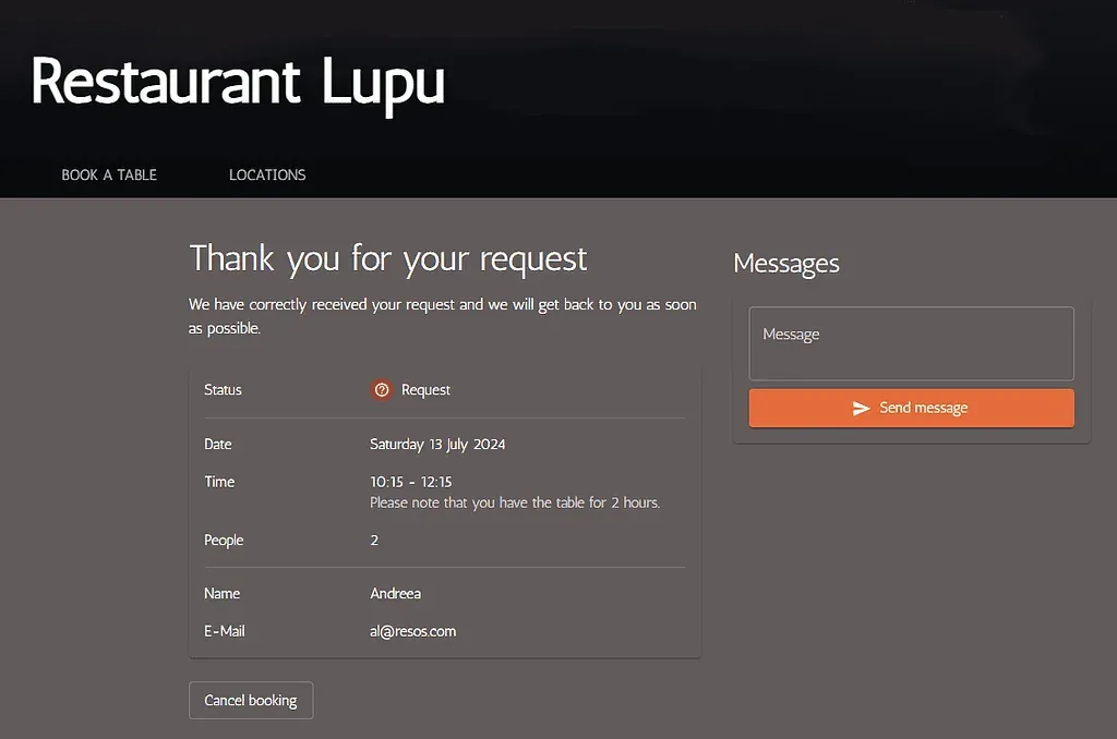 request for customer Resos