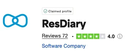 Resdiary review rate on TrustPilot
