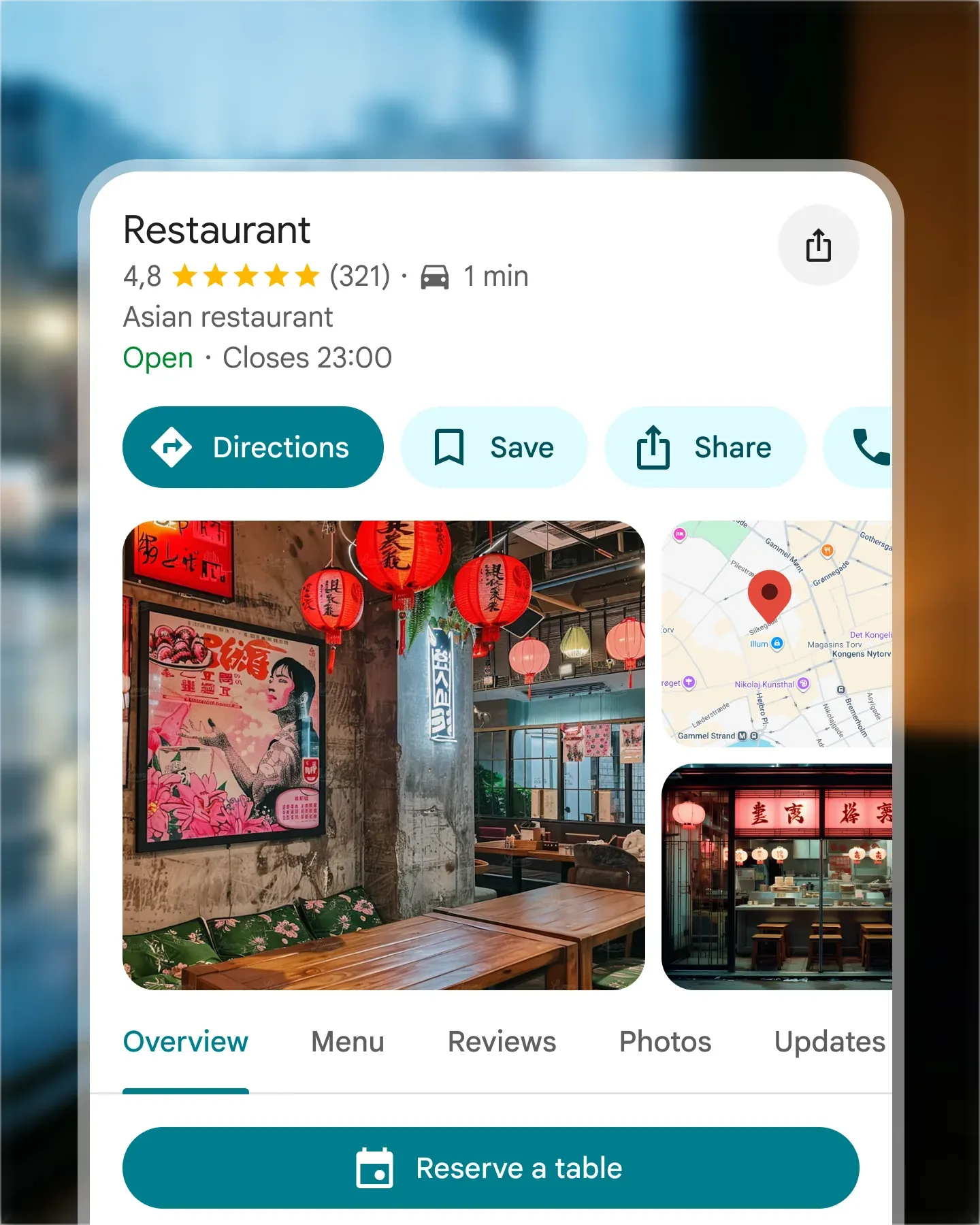 Google Search result showing a Reserve button for a restaurant