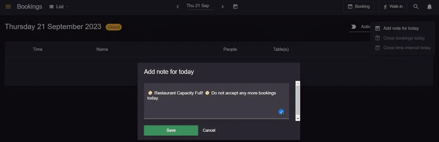 Resos booking note settings