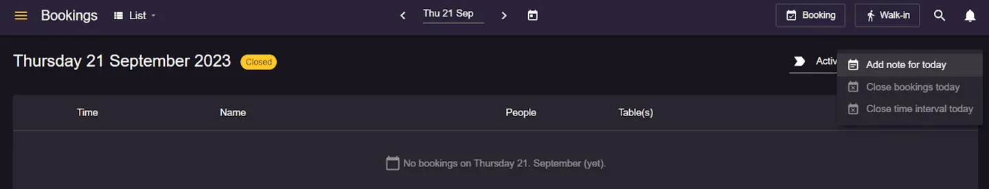 Resos booking note