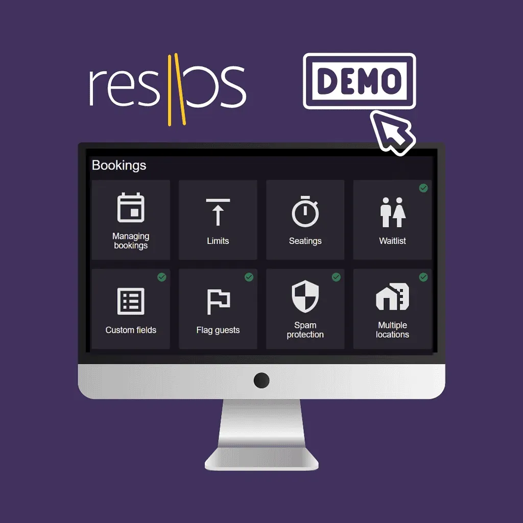 Resos demo call pop-up offering to walk through the booking system pricing