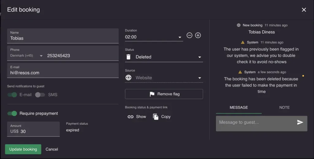 Resos deposit feature