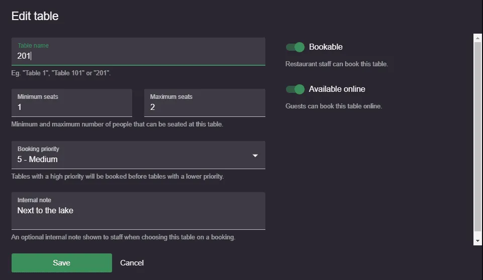 How to set up the table planner - screenshot