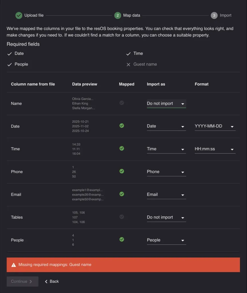 How to import bookings - screenshot
