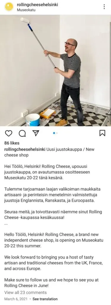 rolling cheese restaurant first instagram post