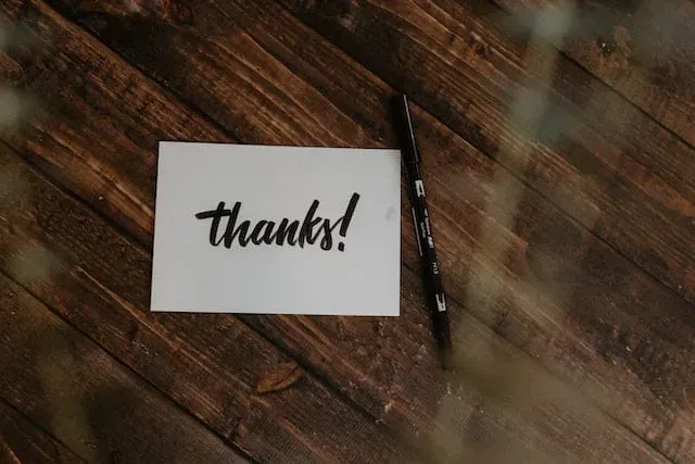 Thank-you note left for restaurant staff as a gesture of appreciation