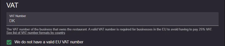 VAT section in Resos
