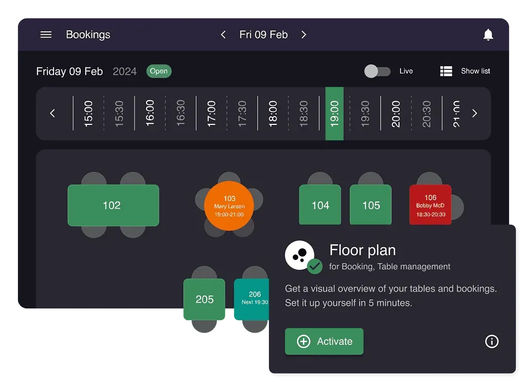 Visual table planner reverse