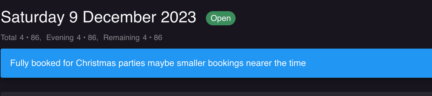Booking date notes shown on the day overview