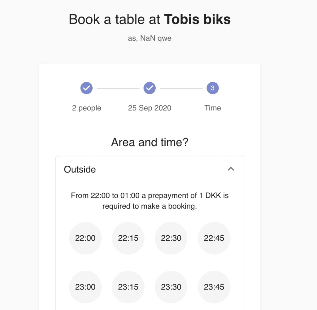 Resos booking form