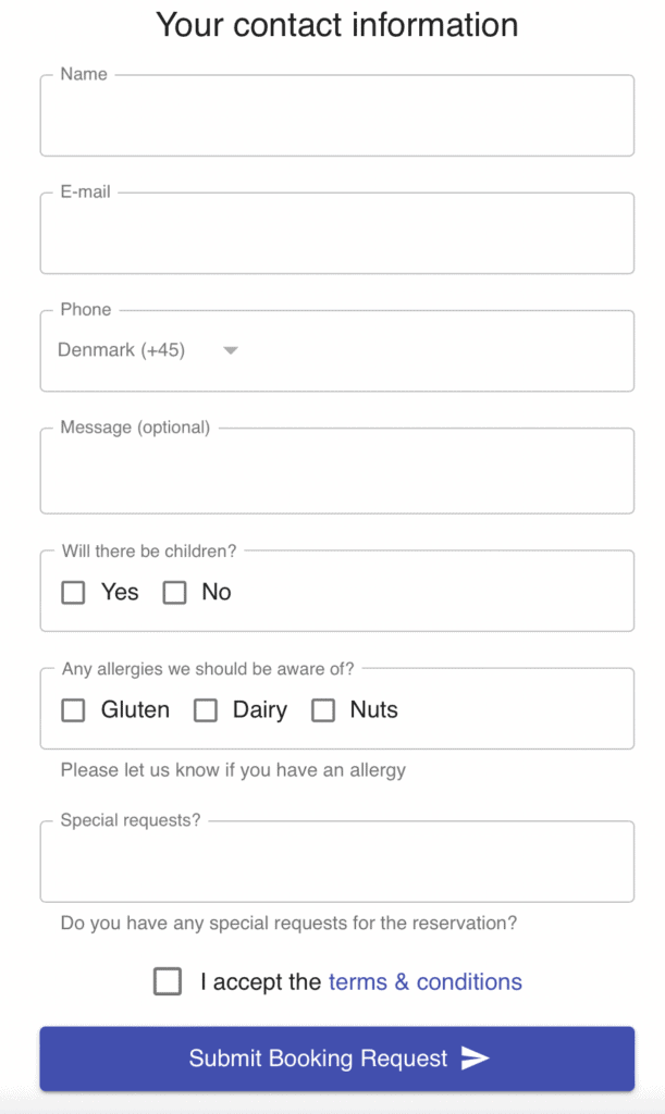 custom fields in the booking flow