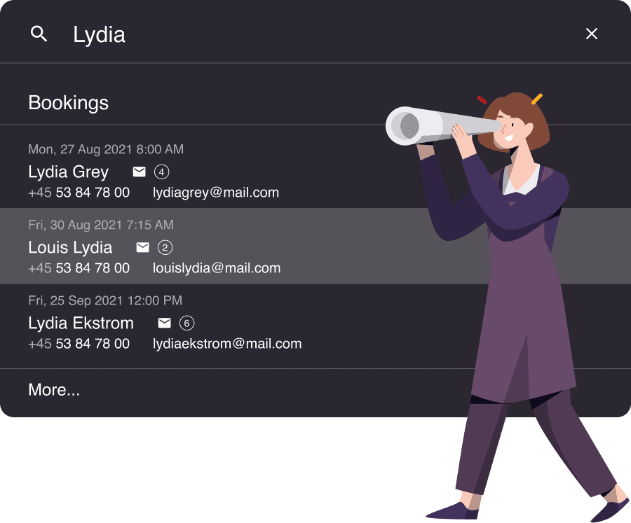 Search bar finds bookings and guests in Resos