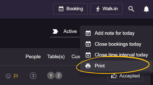 Printable booking view in Resos app